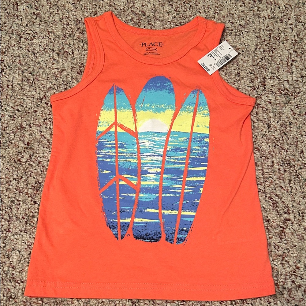 Brand New!!! Children’s Place Orange Tank with Surfboard Design